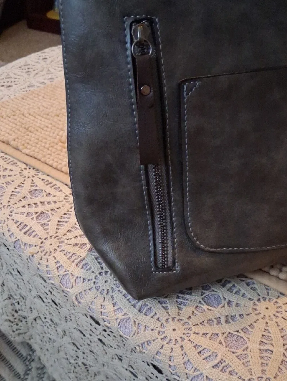 Professional Gray Faux-Leather Laptop Tote Bag with Dual Front Pockets